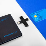 e-Residency kit box with blue card and black reader